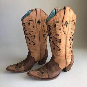 CORRAL Womens Floral Inlay Cutout Western Cowboy Cowgirl Boots - C612 - sz 8.5M